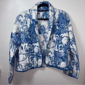 Toile Print Quilted Women’s Jacket Size M Cottagecore Designer Inspired